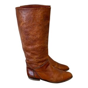 Size 8.5 Vintage tall brown genuine leather and Ostrich women Riding boots.